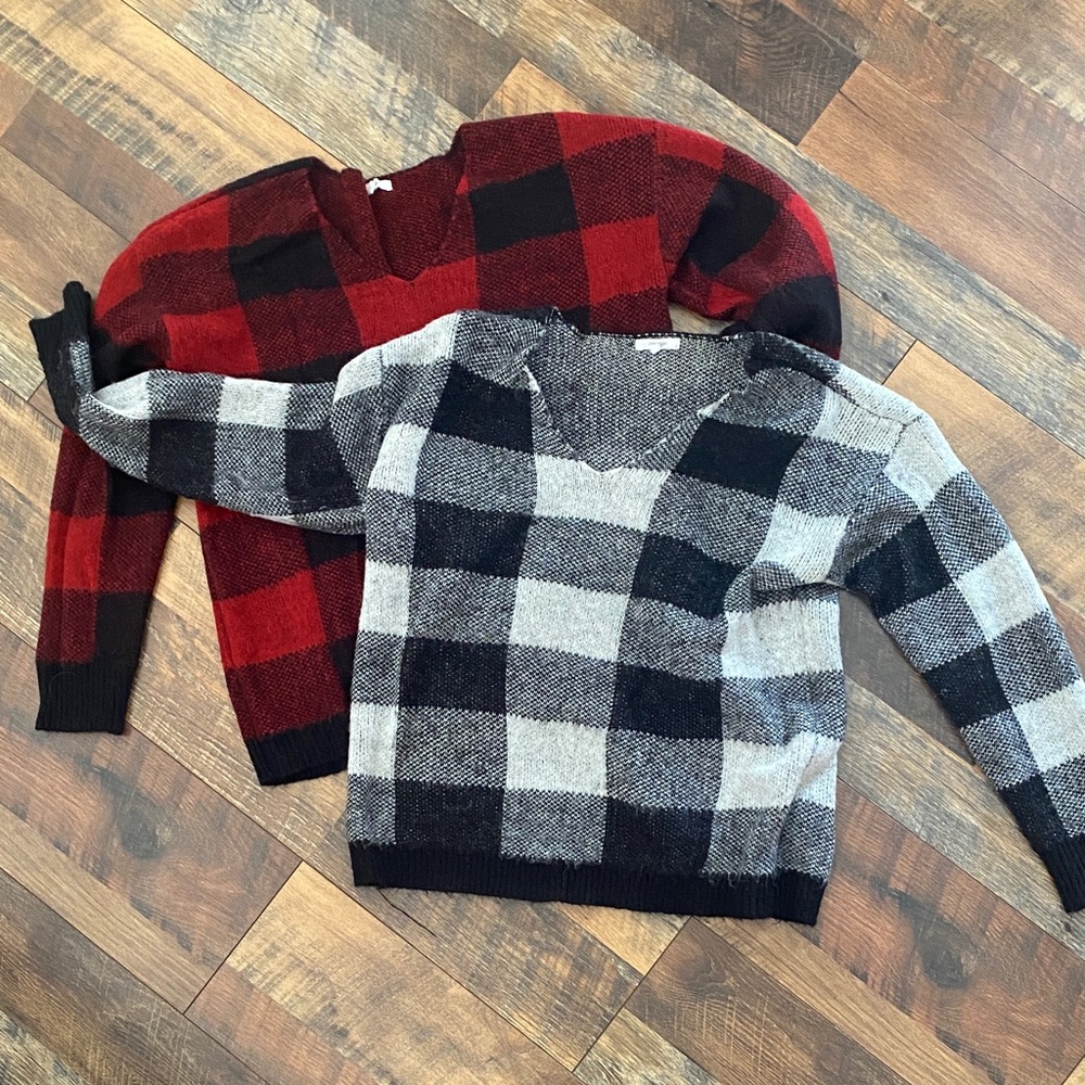 Maurices Red and Black V-Neck Sweaters